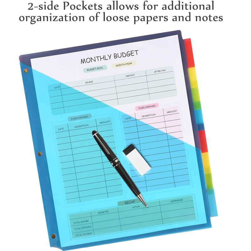INFUN Plastic 8-Tab Dividers with Two Pockets - 3 Sets, 24 PCS Multicolor Binder Dividers with Pockets,8 -Tab Dividers for 3 Ring Binder - Image 4